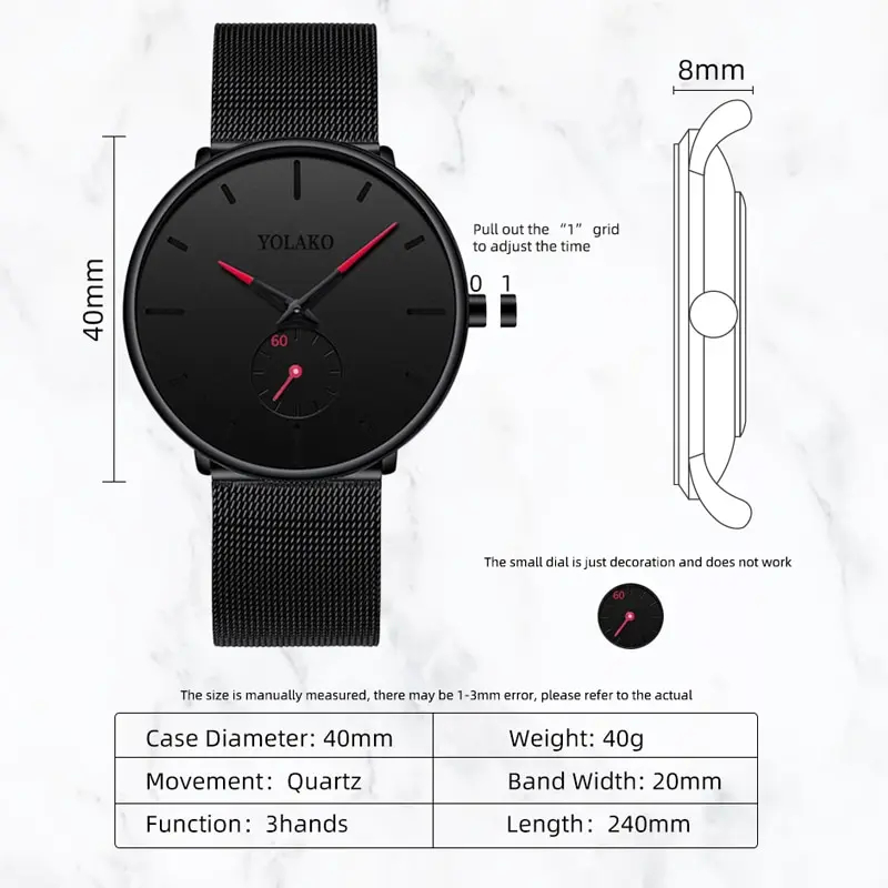 YOLAKO Mens Fashion Minimalist - Stainless Mesh Band recensie en prijs