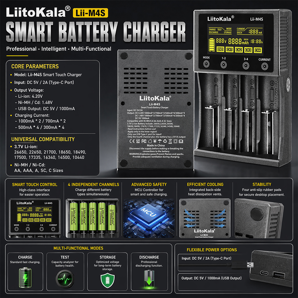 Lii-M4S Smart Touch 4-Slot Bat - Smart Accessories recensie en prijs